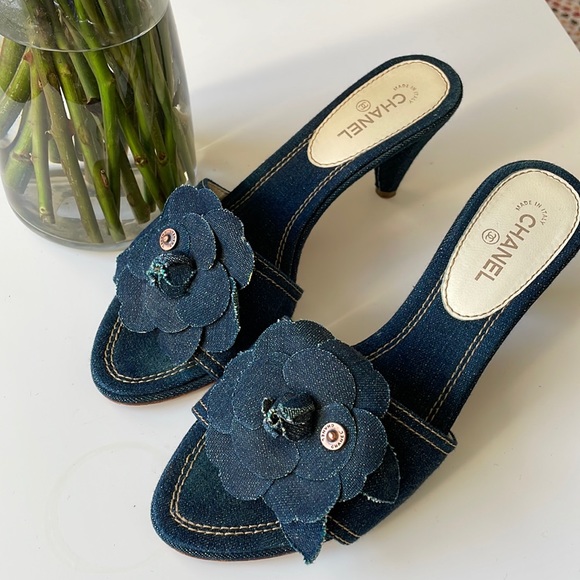 CHANEL Shoes - Authentic CHANEL Camellia Denim Heels